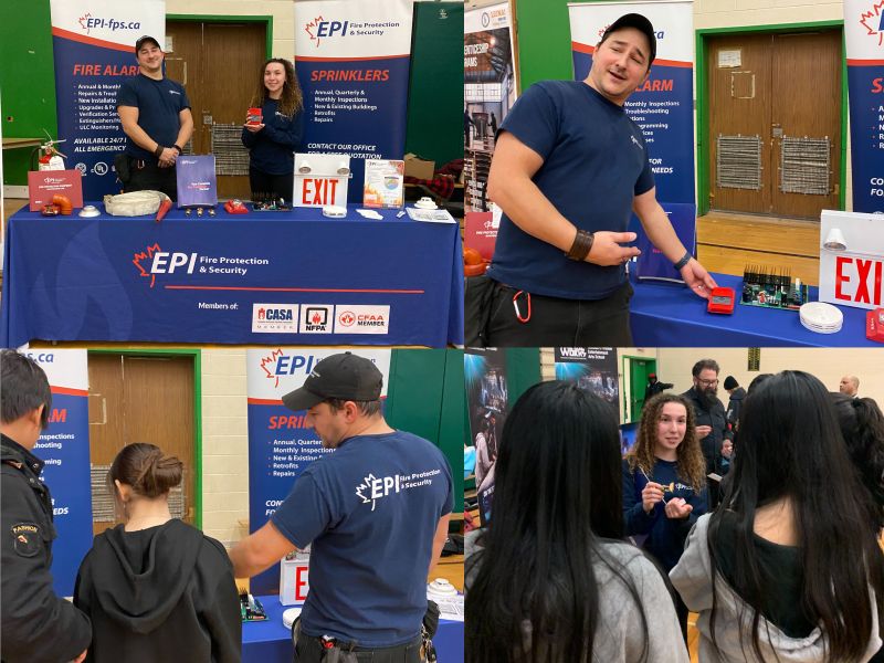 Our outreach team connecting with local high school students at a career fair to promote fire safety awareness and our new EPI U. co-op program.
